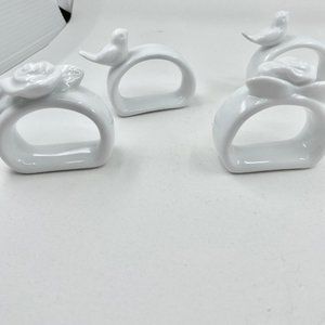 White Porcelain Napkin Holder Bird, Flower, & Butterfly